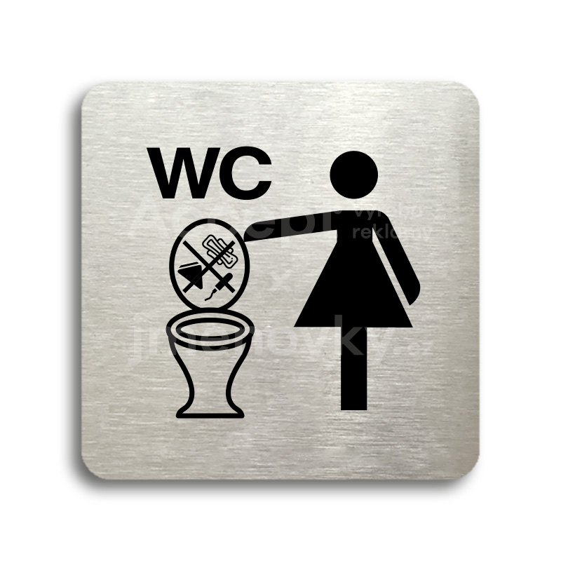 Piktogram "zákaz vhazování předmětů do WC II" - stříbrná tabulka - černý tisk bez rámečku