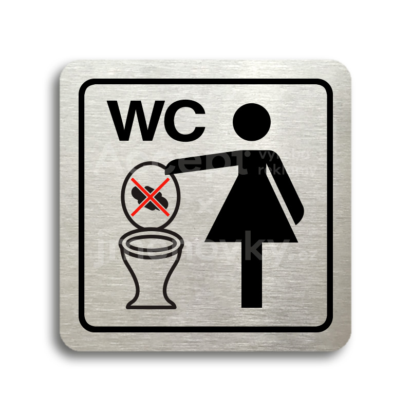 Piktogram "zákaz vhazování předmětů do WC" - stříbrná tabulka - barevný tisk