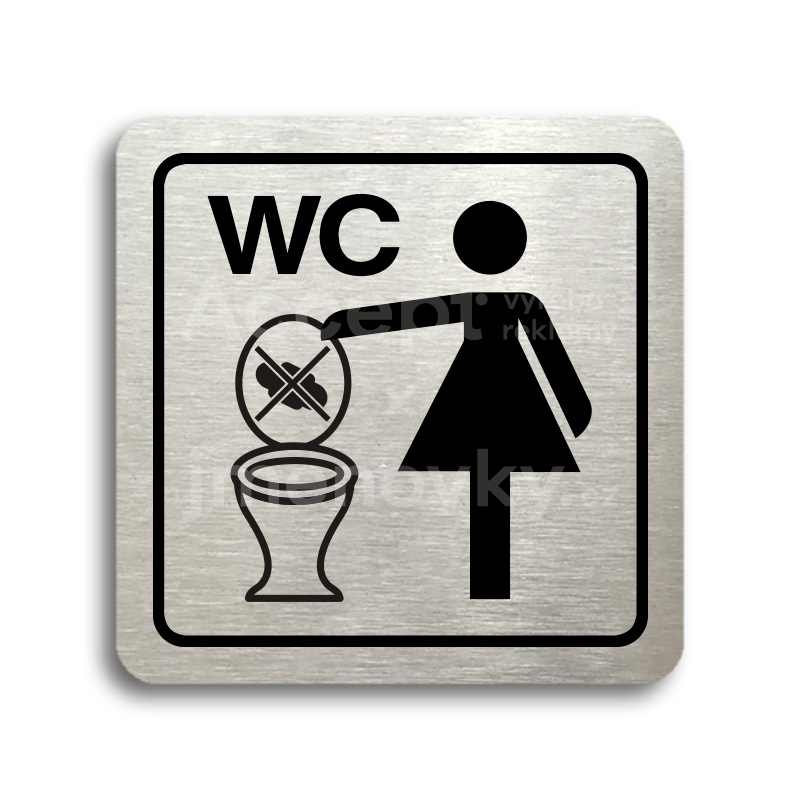Piktogram "zákaz vhazování předmětů do WC" - stříbrná tabulka - černý tisk