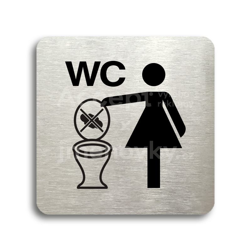 Piktogram "zákaz vhazování předmětů do WC" - stříbrná tabulka - černý tisk bez rámečku