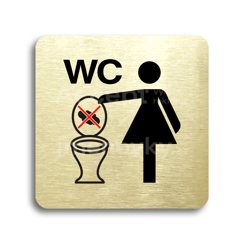 Piktogram "zákaz vhazování předmětů do WC" - zlatá tabulka - barevný tisk bez rámečku
