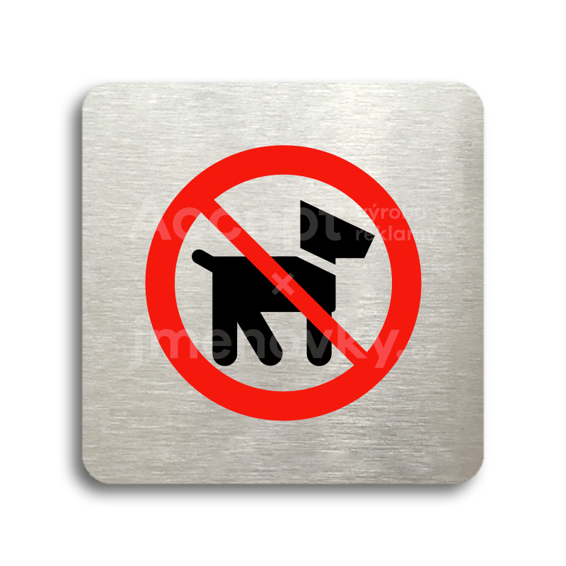 Piktogram "zákaz vstupu se psem II" - stříbrná tabulka - barevný tisk bez rámečku