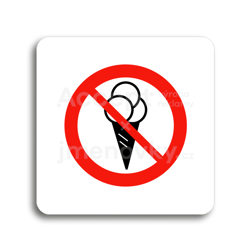 Piktogram "zákaz vstupu se zmrzlinou II" - bílá tabulka - barevný tisk bez rámečku