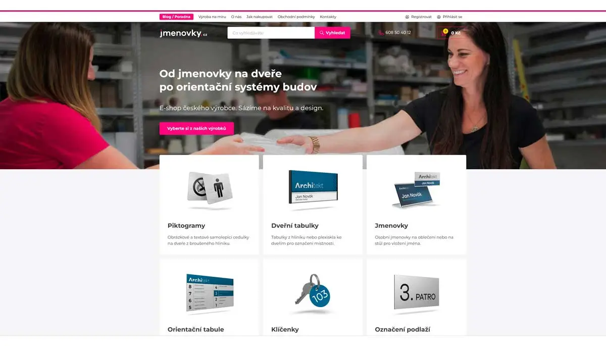 homepage e-shopu www.jmenovky.cz