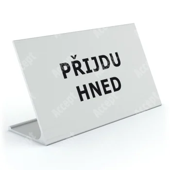 stříbrný stolní informační stojánek D-62 "PŘIJDU HNED" - D-62.STR.105.007