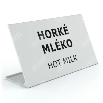 stříbrný stolní informační stojánek D-62 "HORKÉ MLÉKO, HOT MILK" - D-62.STR.105.045