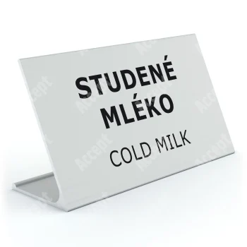 stříbrný stolní informační stojánek D-62 "STUDENÉ MLÉKO, COLD MILK" - D-62.STR.105.046
