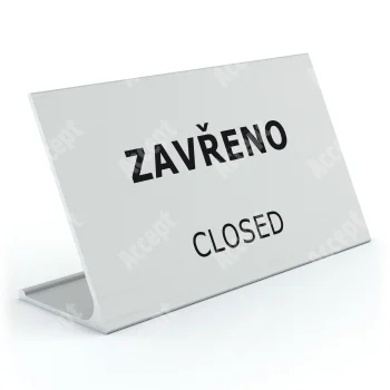 stříbrný stolní informační stojánek D-62 "ZAVŘENO, CLOSED" - D-62.STR.105.055
