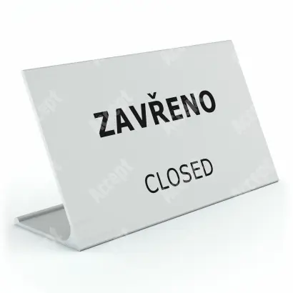 stříbrný stolní informační stojánek D-62 "ZAVŘENO, CLOSED" - D-62.STR.105.055