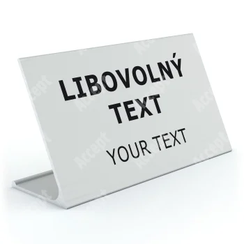 stříbrný stolní informační stojánek D-62 "LIBOVOLNÝ TEXT, YOUR TEXT" - D-62.STR.105.057