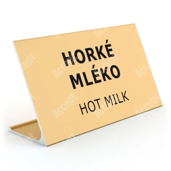 zlatý stolní informační stojánek D-62 "HORKÉ MLÉKO, HOT MILK" - D-62.ZLA.105.045