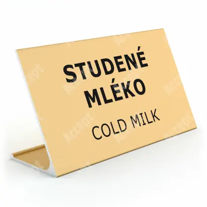 zlatý stolní informační stojánek D-62 "STUDENÉ MLÉKO, COLD MILK" - D-62.ZLA.105.046
