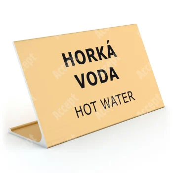 zlatý stolní informační stojánek D-62 "HORKÁ VODA, HOT WATER" - D-62.ZLA.105.048
