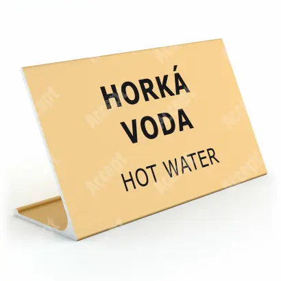 zlatý stolní informační stojánek D-62 "HORKÁ VODA, HOT WATER" - D-62.ZLA.105.048