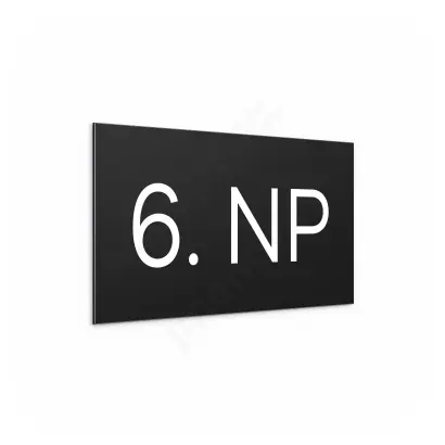Označení podlaží "6. NP" - černá tabulka - bílý popis