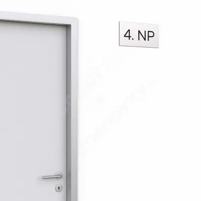 Označení podlaží "4. NP" - stříbrná tabulka - černý popis - náhled