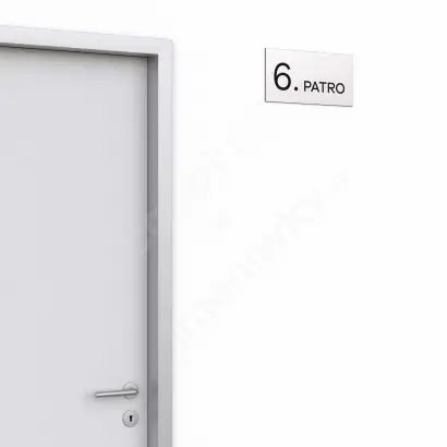 Označení podlaží "6. PATRO" - stříbrná tabulka - černý popis - náhled