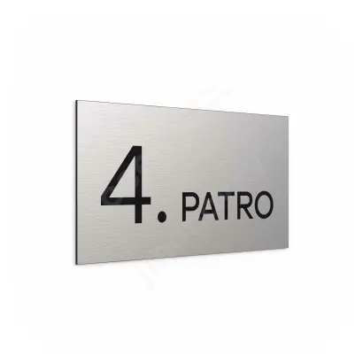 Označení podlaží "4. PATRO" - stříbrná tabulka - černý popis