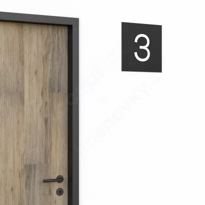 Označení podlaží - číslo "3" - černá tabulka - bílý popis - náhled