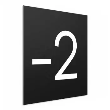 Označení podlaží - číslo "-2" - černá tabulka - bílý popis