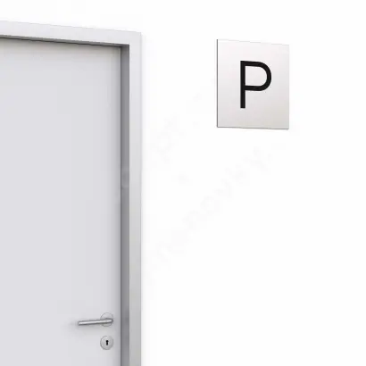 Označení podlaží - písmeno "P" - stříbrná tabulka - černý popis - náhled