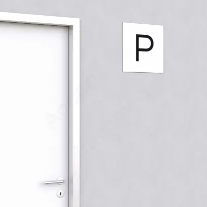 Označení podlaží - písmeno "P" - bílá tabulka - černý popis - náhled