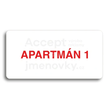Piktogram "APARTMÁN 1" - bílá tabulka - barevný tisk bez rámečku