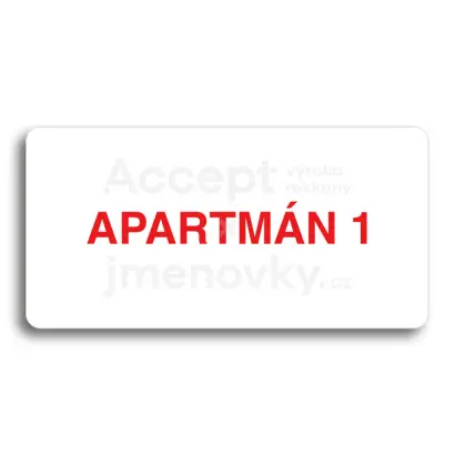 Piktogram "APARTMÁN 1" - bílá tabulka - barevný tisk bez rámečku