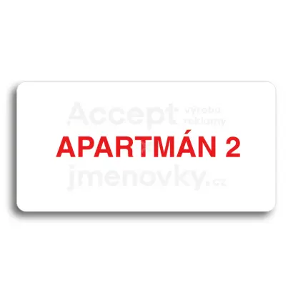 Piktogram "APARTMÁN 2" - bílá tabulka - barevný tisk bez rámečku