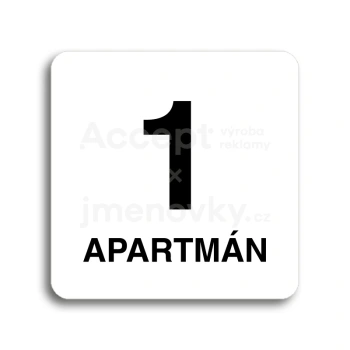 Piktogram "1 apartmán" - bílá tabulka - černý tisk bez rámečku