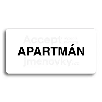 Piktogram "APARTMÁN" - bílá tabulka - černý tisk bez rámečku
