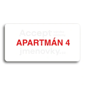 Piktogram "APARTMÁN 4" - bílá tabulka - barevný tisk bez rámečku