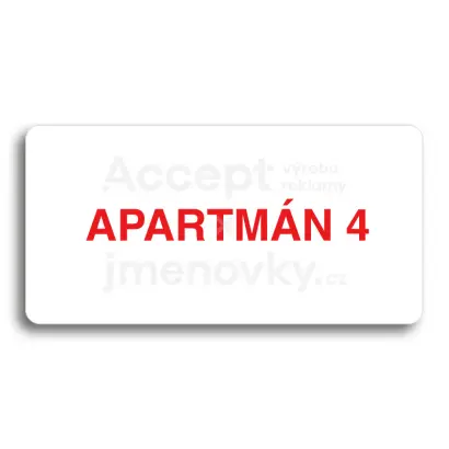 Piktogram "APARTMÁN 4" - bílá tabulka - barevný tisk bez rámečku