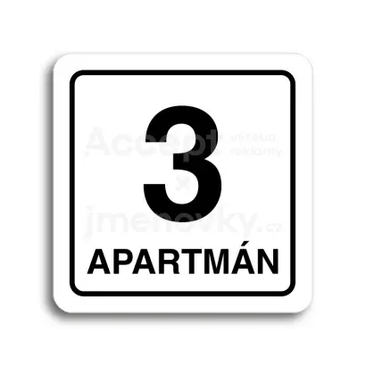 Piktogram "3 apartmán" - bílá tabulka - černý tisk