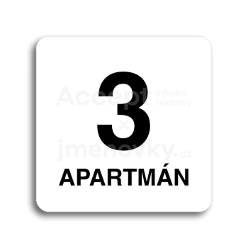 Piktogram "3 apartmán" - bílá tabulka - černý tisk bez rámečku