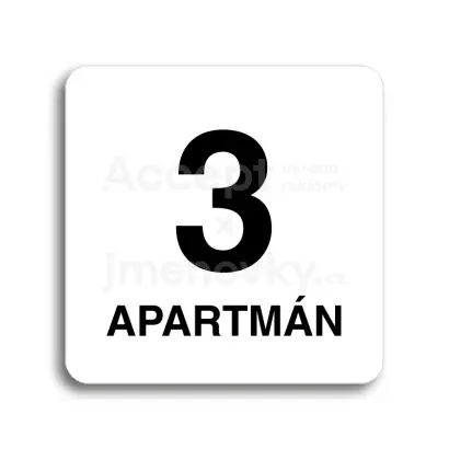 Piktogram "3 apartmán" - bílá tabulka - černý tisk bez rámečku