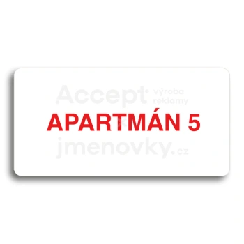 Piktogram "APARTMÁN 5" - bílá tabulka - barevný tisk bez rámečku