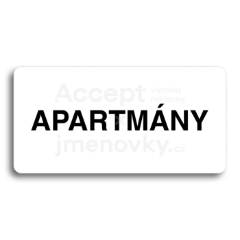 Piktogram "APARTMÁNY" - bílá tabulka - černý tisk bez rámečku