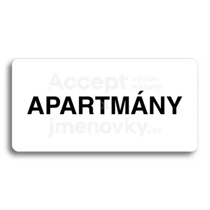 Piktogram "APARTMÁNY" - bílá tabulka - černý tisk bez rámečku