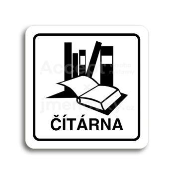 Piktogram "čítárna" - bílá tabulka - černý tisk