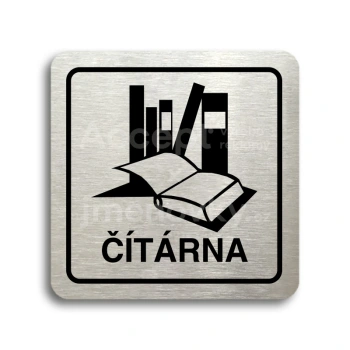 Piktogram "čítárna" - stříbrná tabulka - černý tisk
