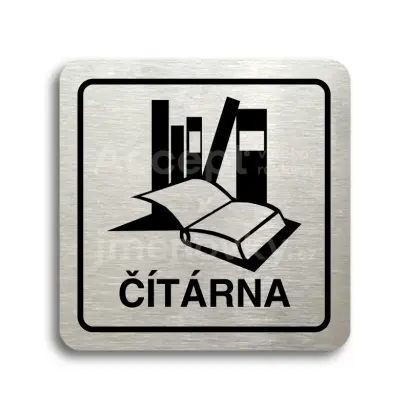 Piktogram "čítárna" - stříbrná tabulka - černý tisk