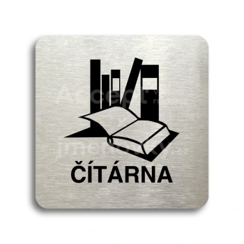Piktogram "čítárna" - stříbrná tabulka - černý tisk bez rámečku