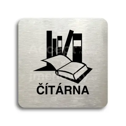 Piktogram "čítárna" - stříbrná tabulka - černý tisk bez rámečku