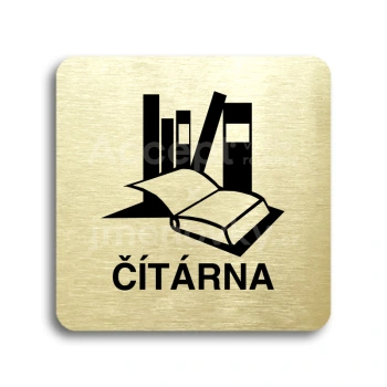 Piktogram "čítárna" - zlatá tabulka - černý tisk bez rámečku