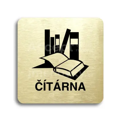 Piktogram "čítárna" - zlatá tabulka - černý tisk bez rámečku