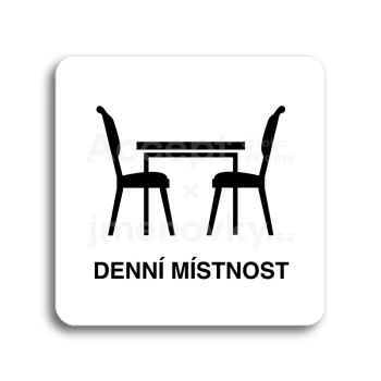 Piktogram "denní místnost" - bílá tabulka - černý tisk bez rámečku