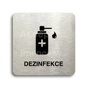 Piktogram "dezinfekce V" - stříbrná tabulka - černý tisk bez rámečku