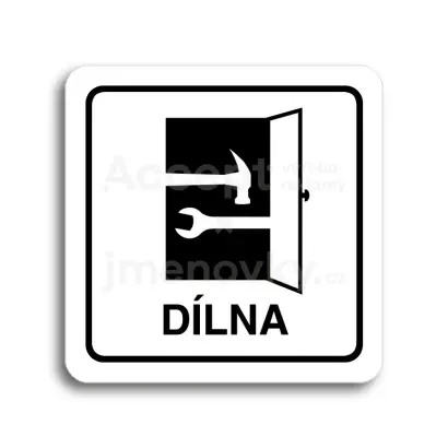 Piktogram "dílna" - bílá tabulka - černý tisk