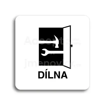 Piktogram "dílna" - bílá tabulka - černý tisk bez rámečku